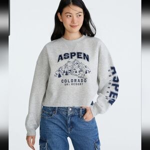 Aeropostle Peanuts Aspen Colorado Ski Resort Cropped Crew Neck Sweatshirt S